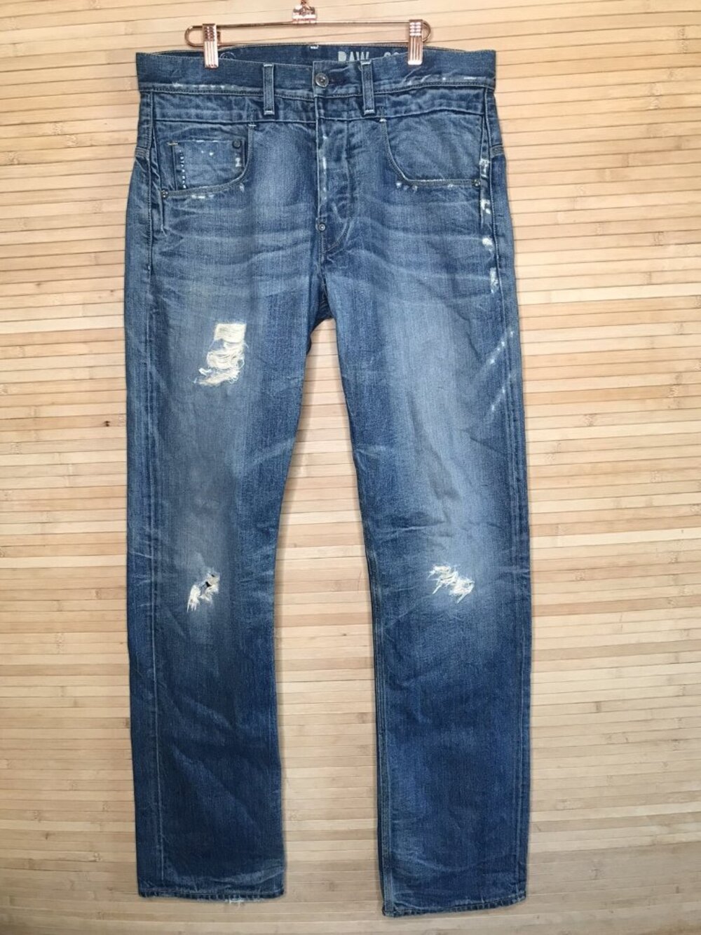 G Star Raw 3301D Rotor Straight Jeans Mens 33x34 Blue Denim Button Fly Italy